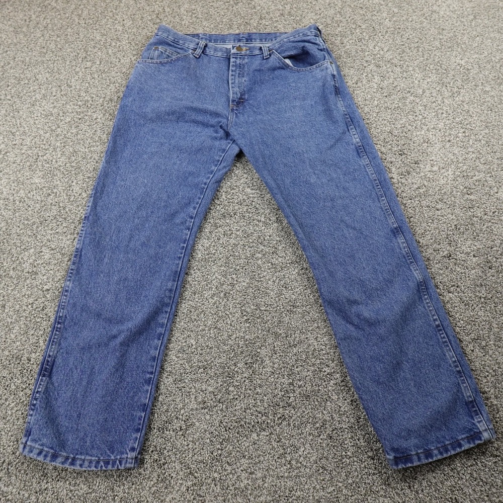 Wrangler Jeans Mens 36X30 Dark Blue Denim Pants Straight Western Cowboy Rodeo‎